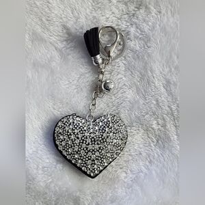Elegant Black and Silver Heart Keychain Bag Charm